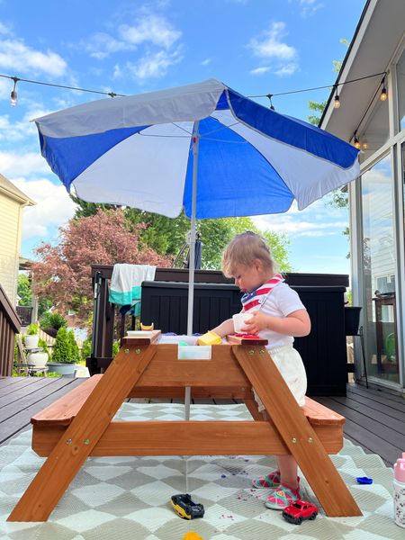 Summer toddler essentials! We love this table that you can use for sensory play as well as a picnic table to eat at. Comes with the umbrella. Also linked the mat! 

#LTKhome #LTKkids #LTKSeasonal