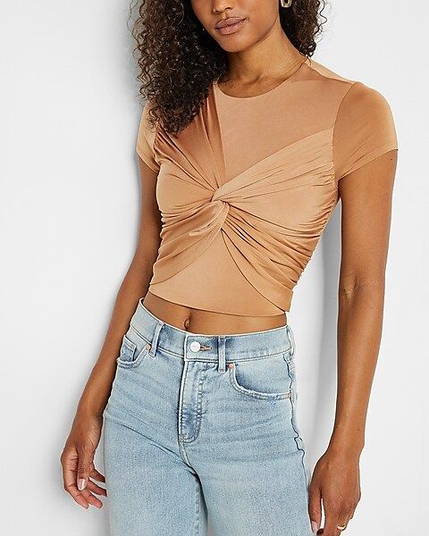 Body Contour Silky Jersey Twist Front Cropped Tee | Express