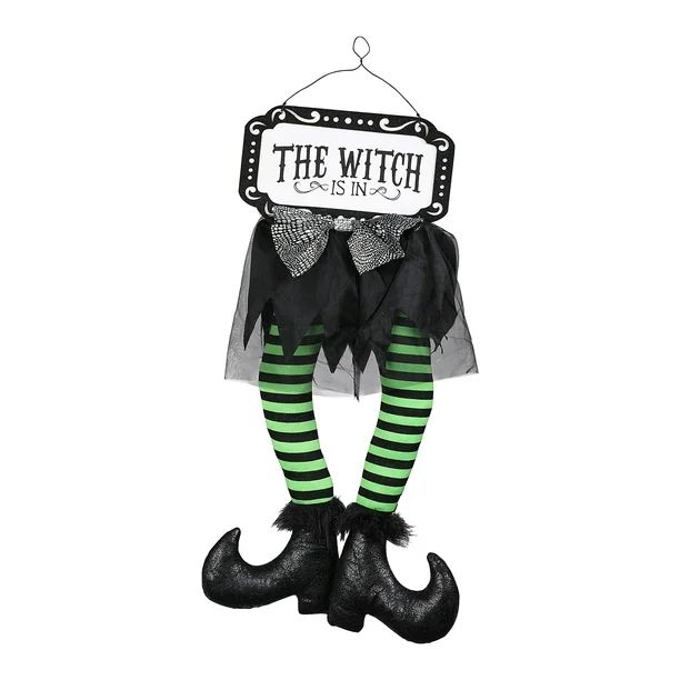 Way to Celebrate Halloween Green Fabric Witch Legs Two-Sided Hanging Sign Decoration, 9.45" x 26"... | Walmart (US)