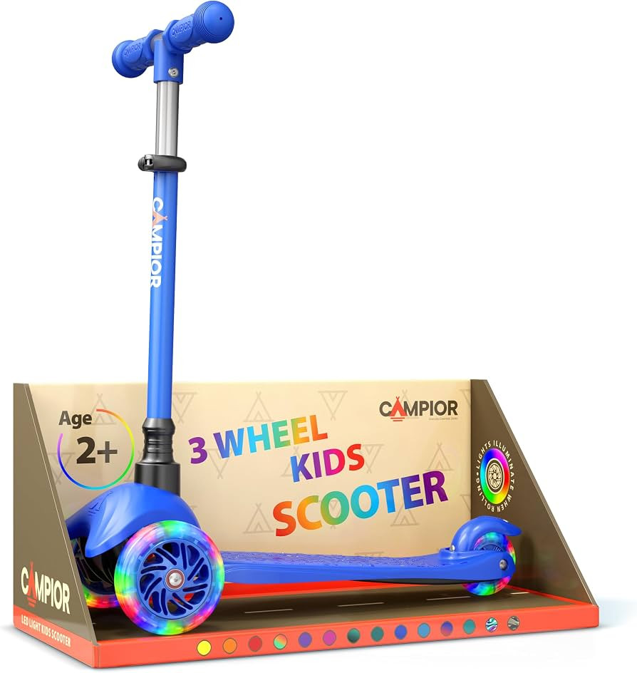 Blue Mini 3 Wheel Scooter for Kids \u2013 Lean-to-Steer with LED Light-Up Wheels, Adjustable Hand... | Amazon (US)