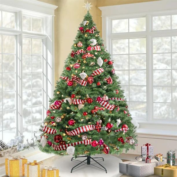 7.5ft Christmas Tree, Premium Spruce Hinged Artificial Full Tree with Solid Metal Foldable Stand,... | Walmart (US)