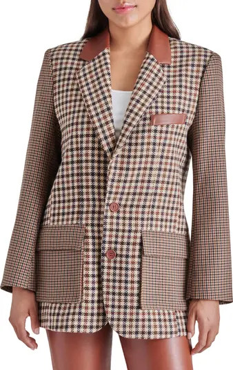 Carolina Houndstooth Check Faux Leather Trim Blazer | Nordstrom