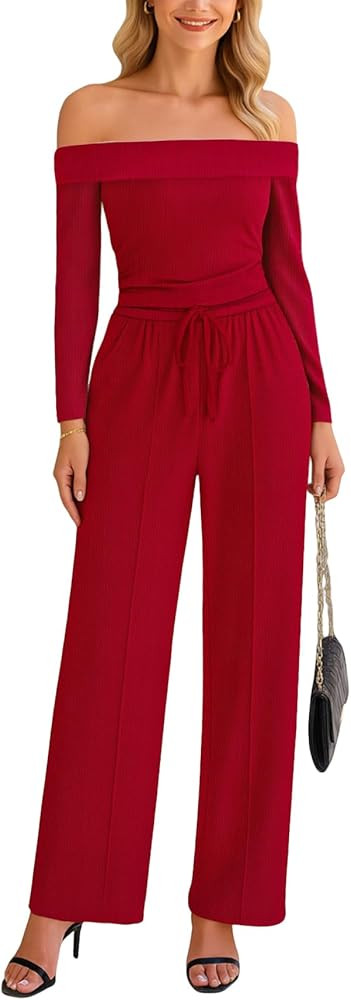 chicyes Womens Outfits 2 Piece Sets Casual Ribbed Knit Crop Tube Top Wide Leg Pants Matching Loun... | Amazon (US)