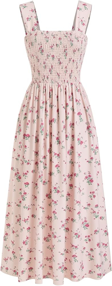 CIDER Womens Floral Summer Dresses Square Neck Sleeveless Midi A Line Casual Sundress | Amazon (CA)