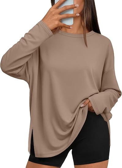 Trendy Queen Oversized Side Slit Tshirts for Women Long Sleeve Workout Tops Fall Fashion Gym Casu... | Amazon (US)
