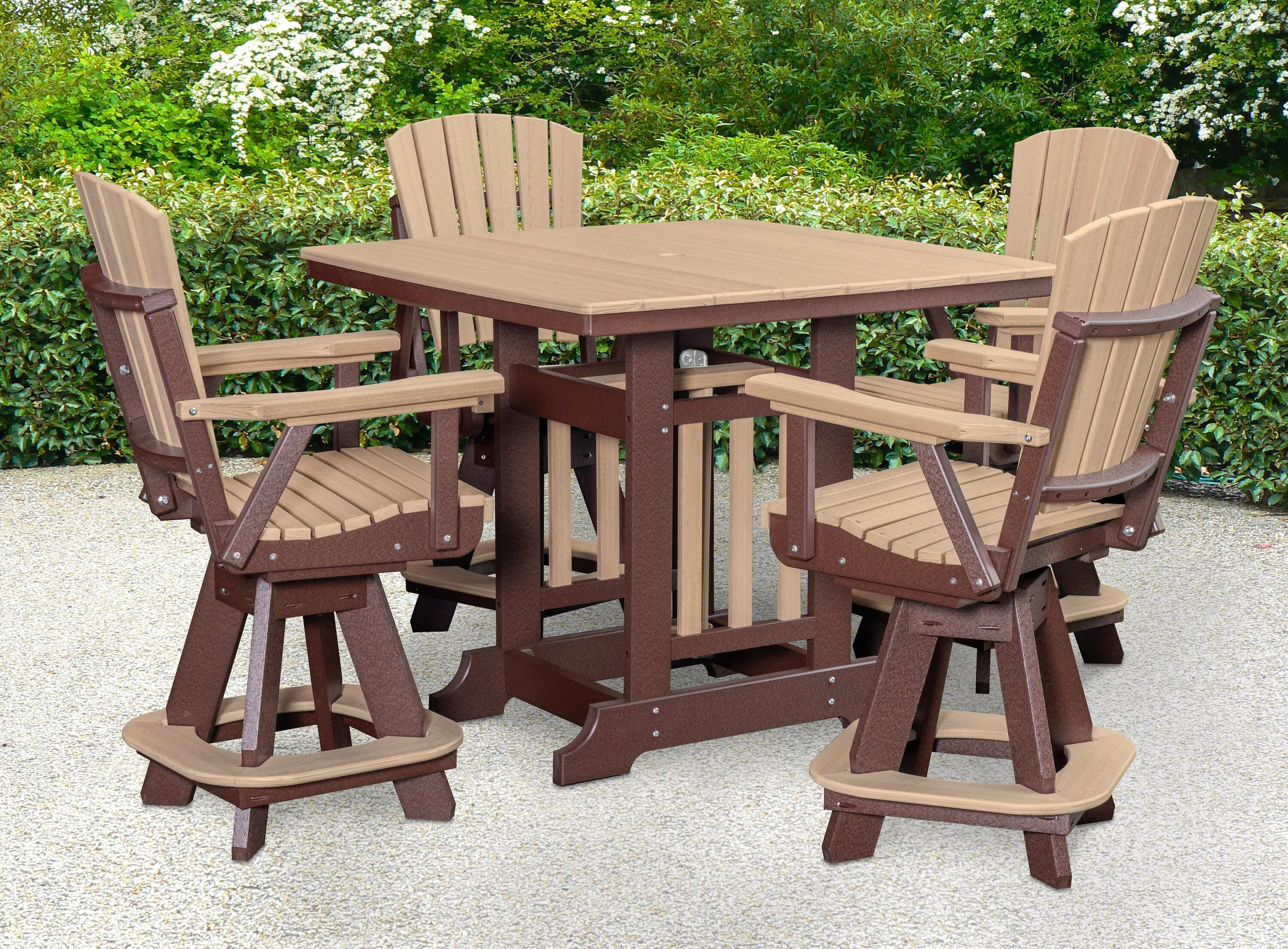 American Furniture Classics Adirondack 5 -Piece Tudor Brown Counter height HDPE Square Table with 4 Swivel Chairs one_size | CJ130WWTB-K | Lowe's