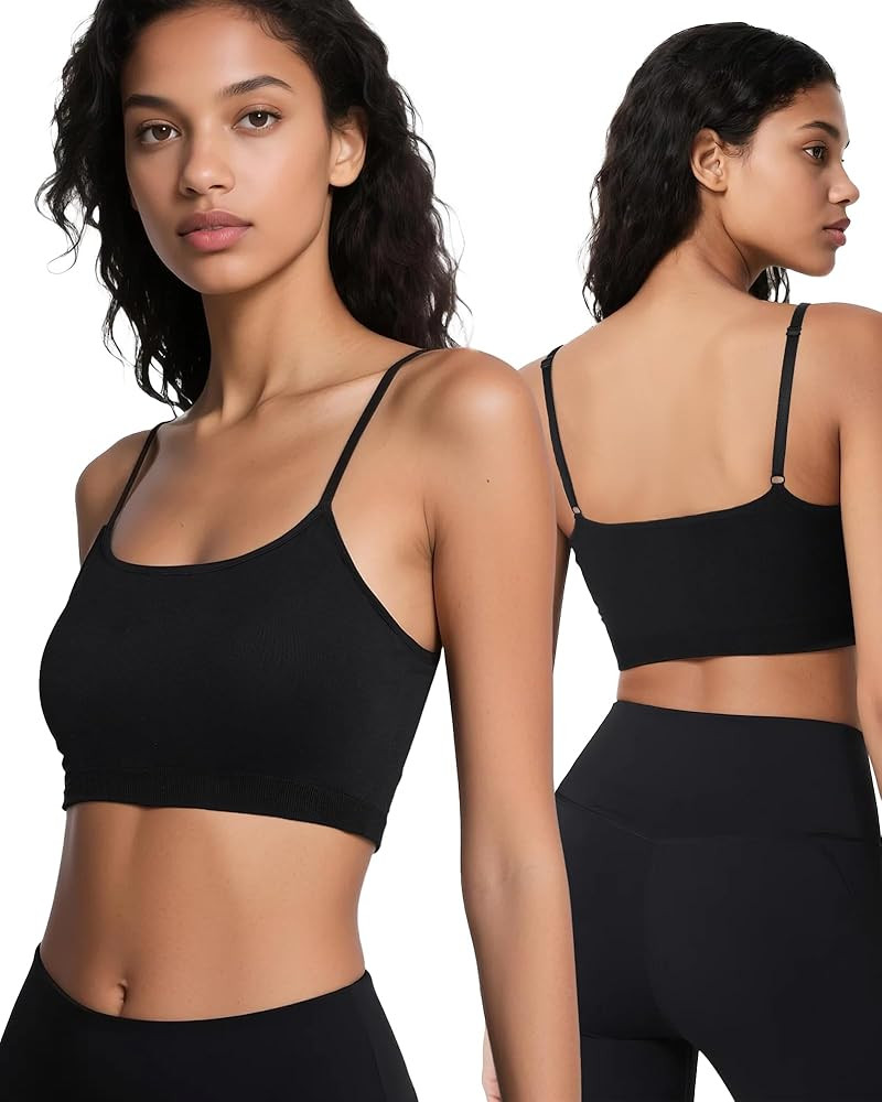 Women Sports Bras Adjustable Spaghetti Strap Bralettes, Scoop Neck Wireless Padded Tank Top Worko... | Amazon (US)