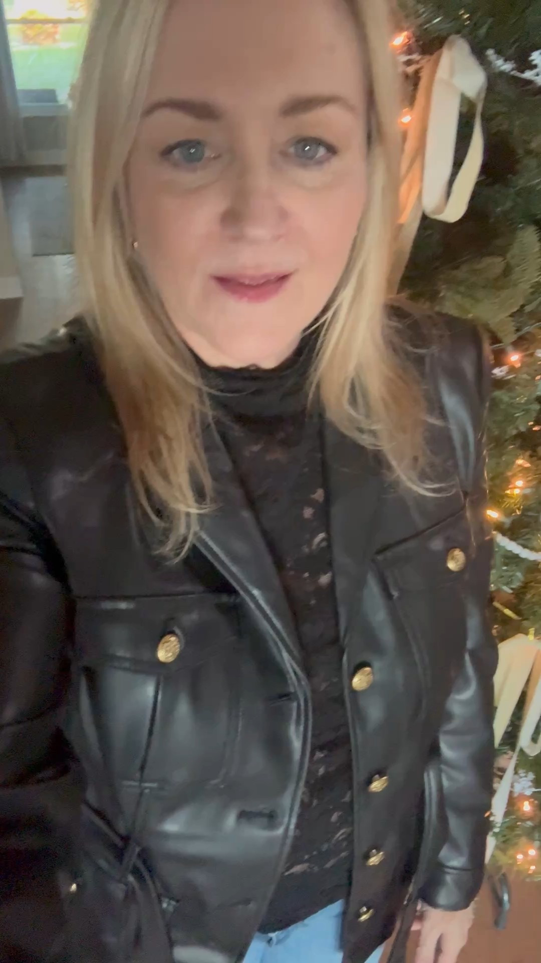 Faux leather jacket and lace top, winter outfit, sale 

#LTKSeasonal #LTKdayinmylife #LTKHoliday