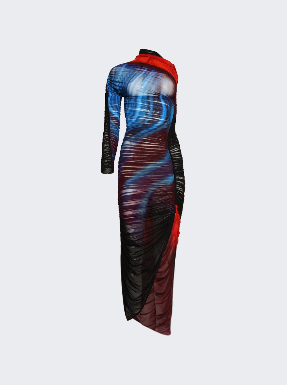 Asymmetric Sheer Dress Blue And Red  | The Webster | The Webster