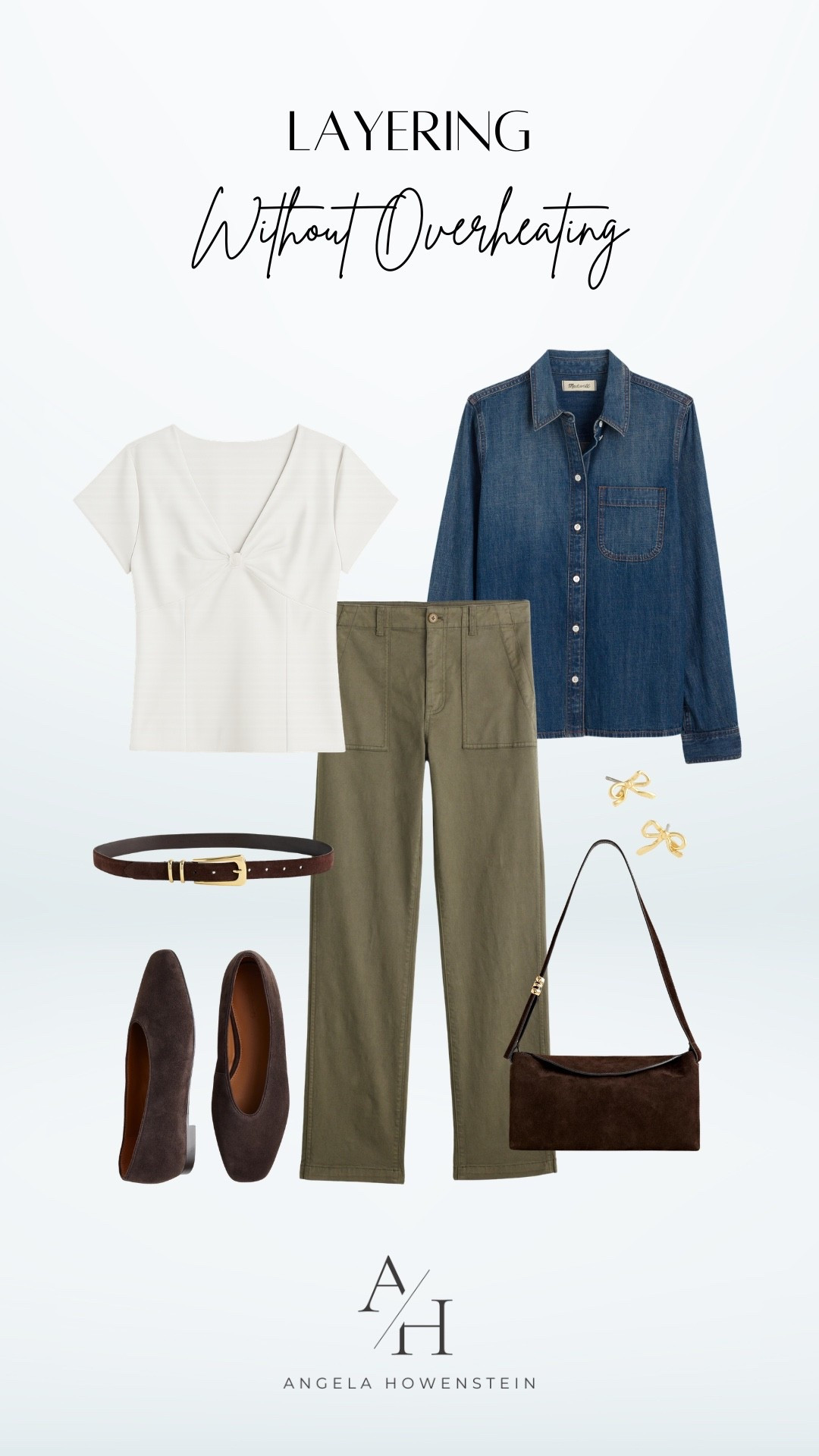 Casual layering outfit idea with denim shirt and olive pants. 

#LTKootd #LTKOver40