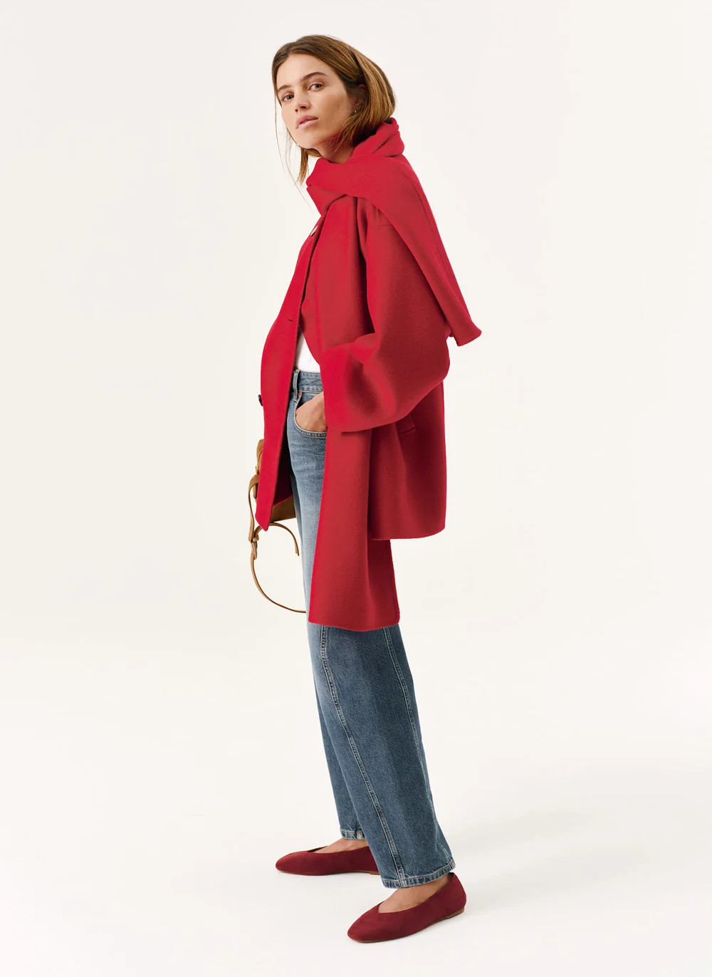 Red Wool Blend Hand Finished Scarf Coat | Mint Velvet