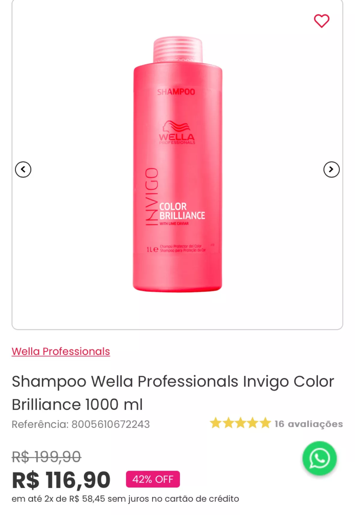 Promoção Wella Professionals Invigo Color Brilliance Shampoo - 1Litro