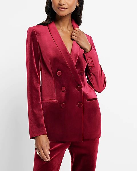 Velvet Double Breasted Shawl Collar Blazer | Express