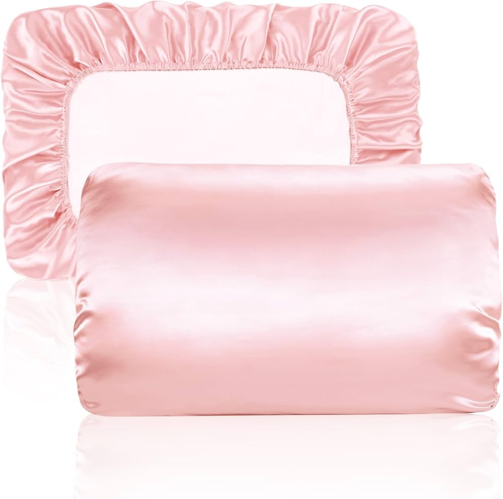 Satin Pillowcase for Hair & Skin Travel Elastic Band Cooling Satin Pillowcases - Satin Pillow Cas... | Amazon (US)