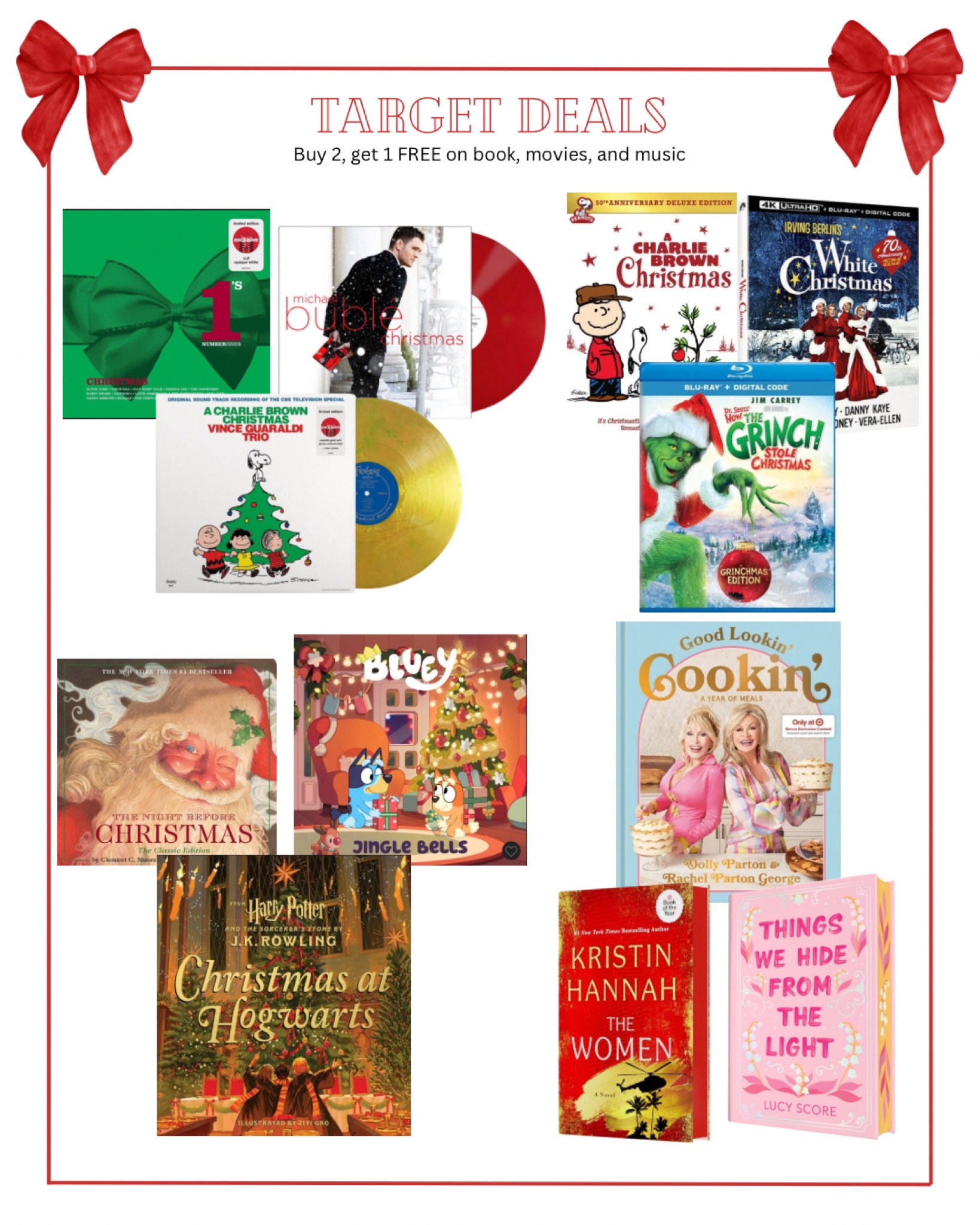 Target Sale! Buy 2, get 1 free: Books, Movies, and Music 

#LTKGiftGuide #LTKHoliday #LTKCyberWeek