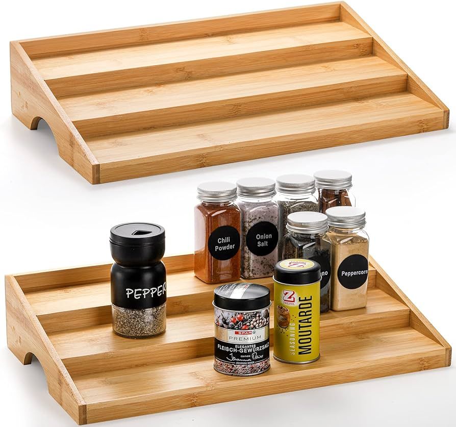Hacaroa 2 Pack Bamboo Spice Rack for Cabinet, 3 Tier Ladder Seasoning Organizer Pantry Step Shelf... | Amazon (US)