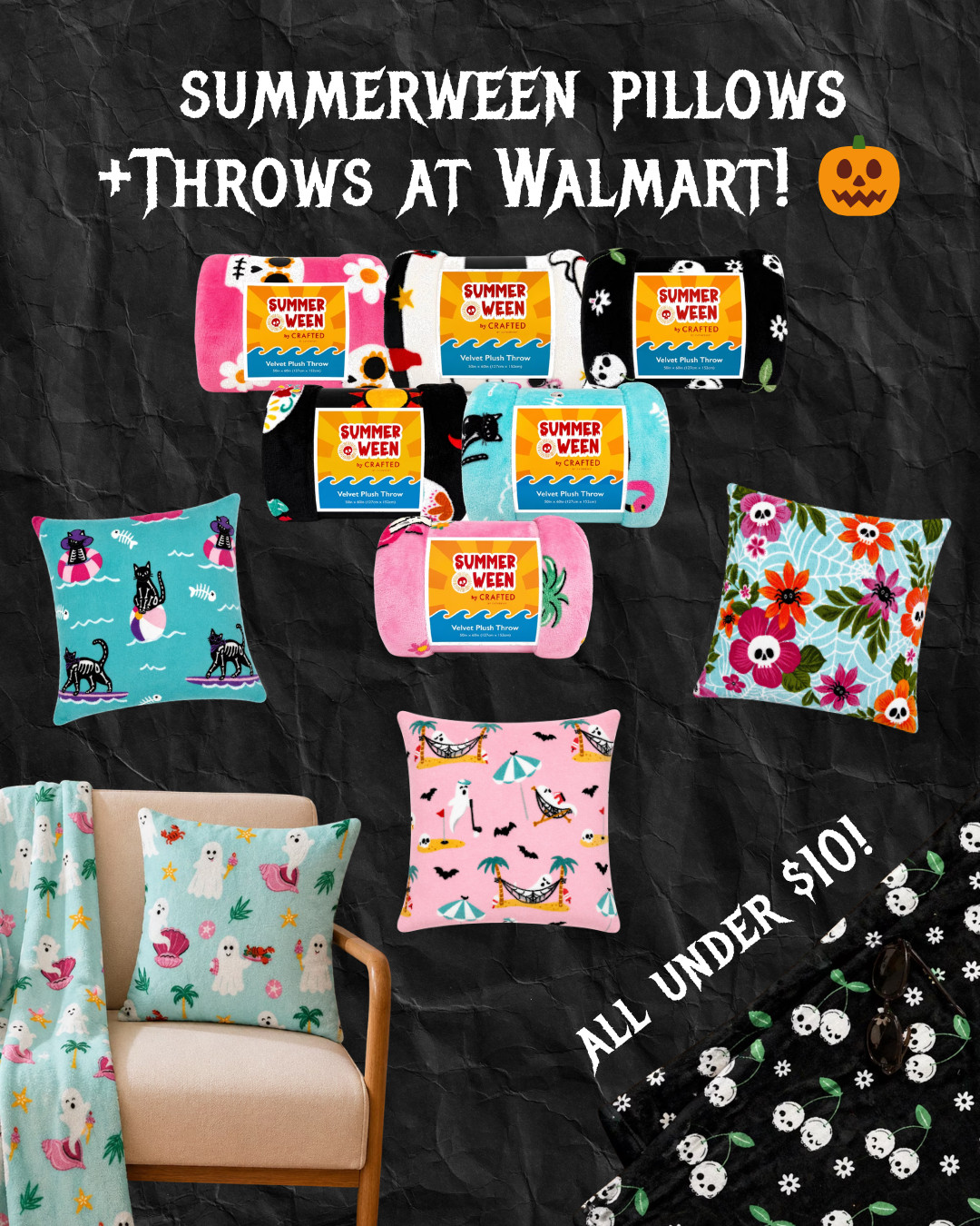 Code orange! Summerween throw blankets and pillows at Walmart for unnder $10 🎃 ☀️ 

#summerween #walmartfinds #halloweendecor #halloweenfinds #halloweenhome  

 #LTKHome