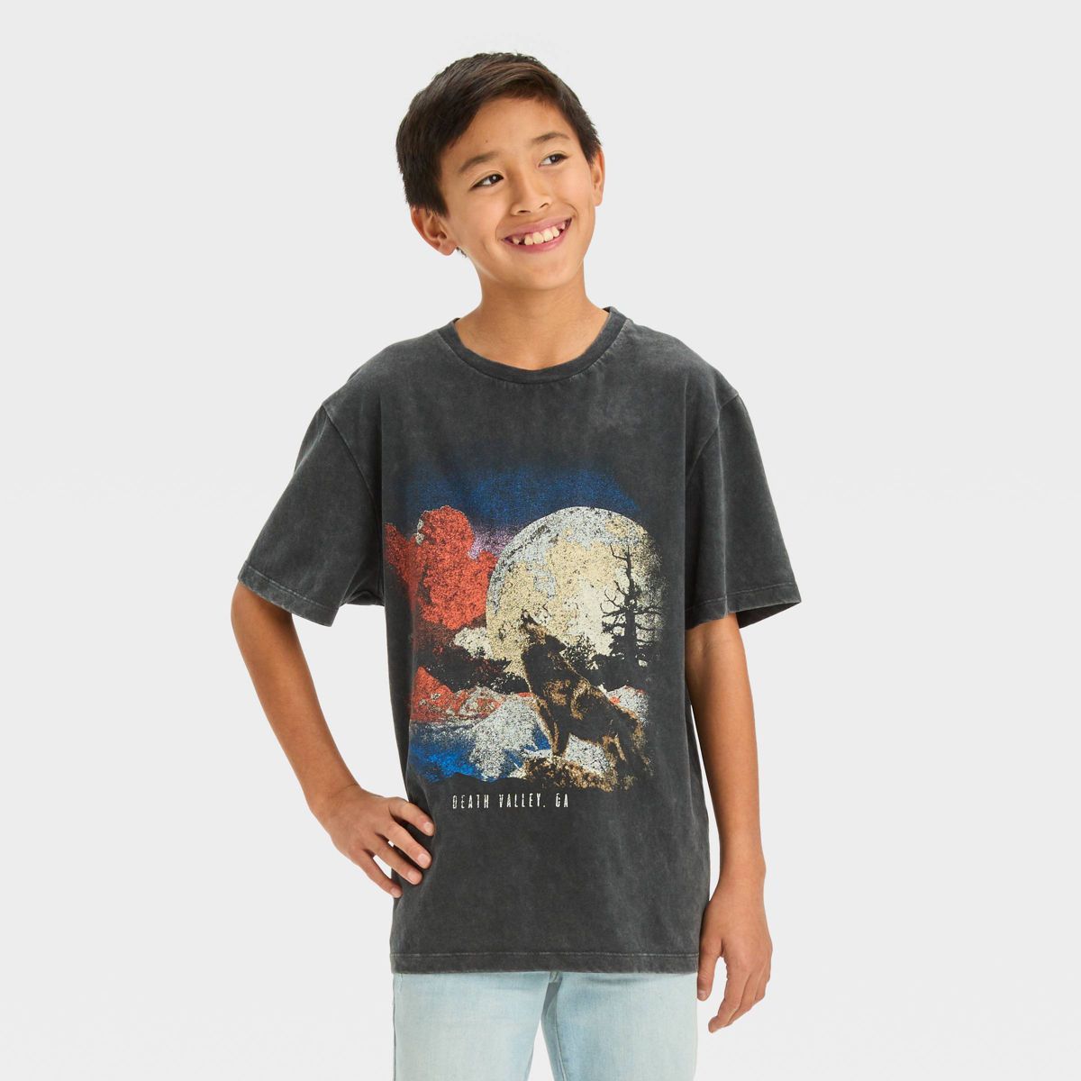 Boys' Short Sleeve Graphic T-Shirt with Vintage Wolf - art class™ Dark Gray | Target