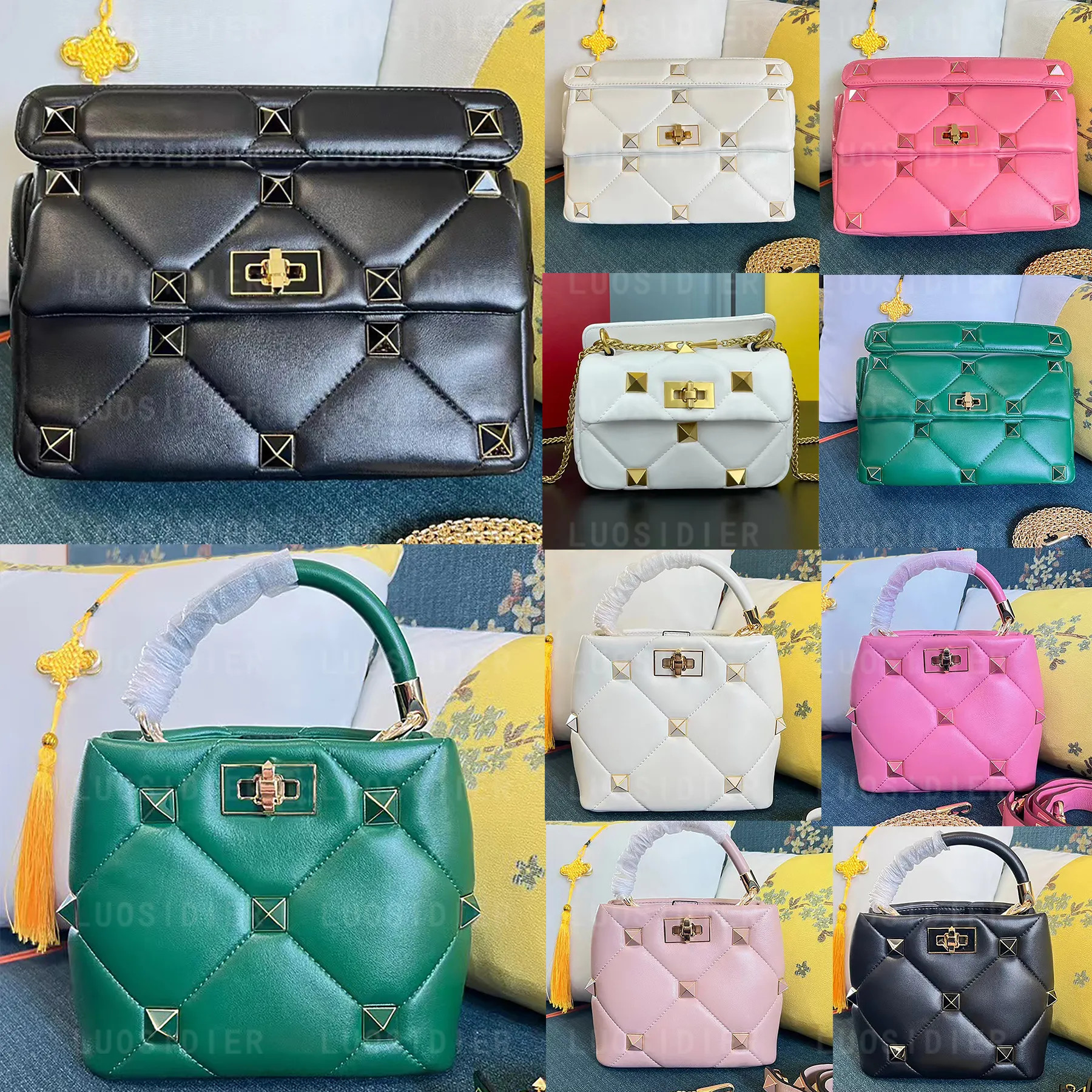 2022 Medium Roman Stud Shoulder Bag In Nappa With Chain Crossbody Handbag Maxi Stud Handle Bag La... | DHGate