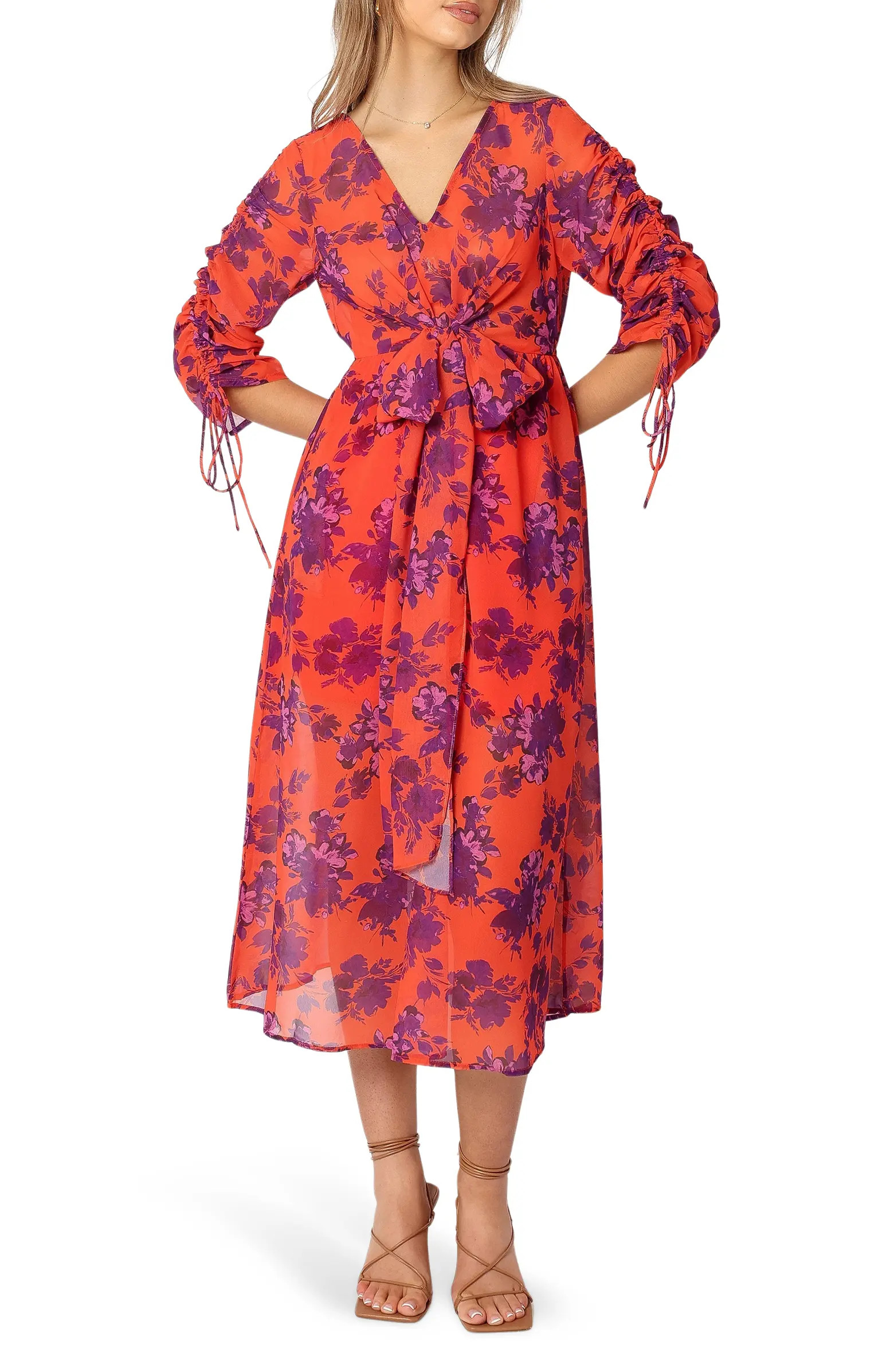 Hallie Floral Ruched Midi Dress | Nordstrom