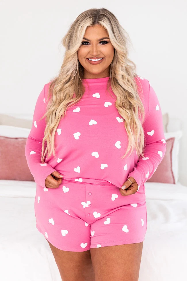 Take A Challenge Pink Heart Print Lounge Top | The Pink Lily Boutique
