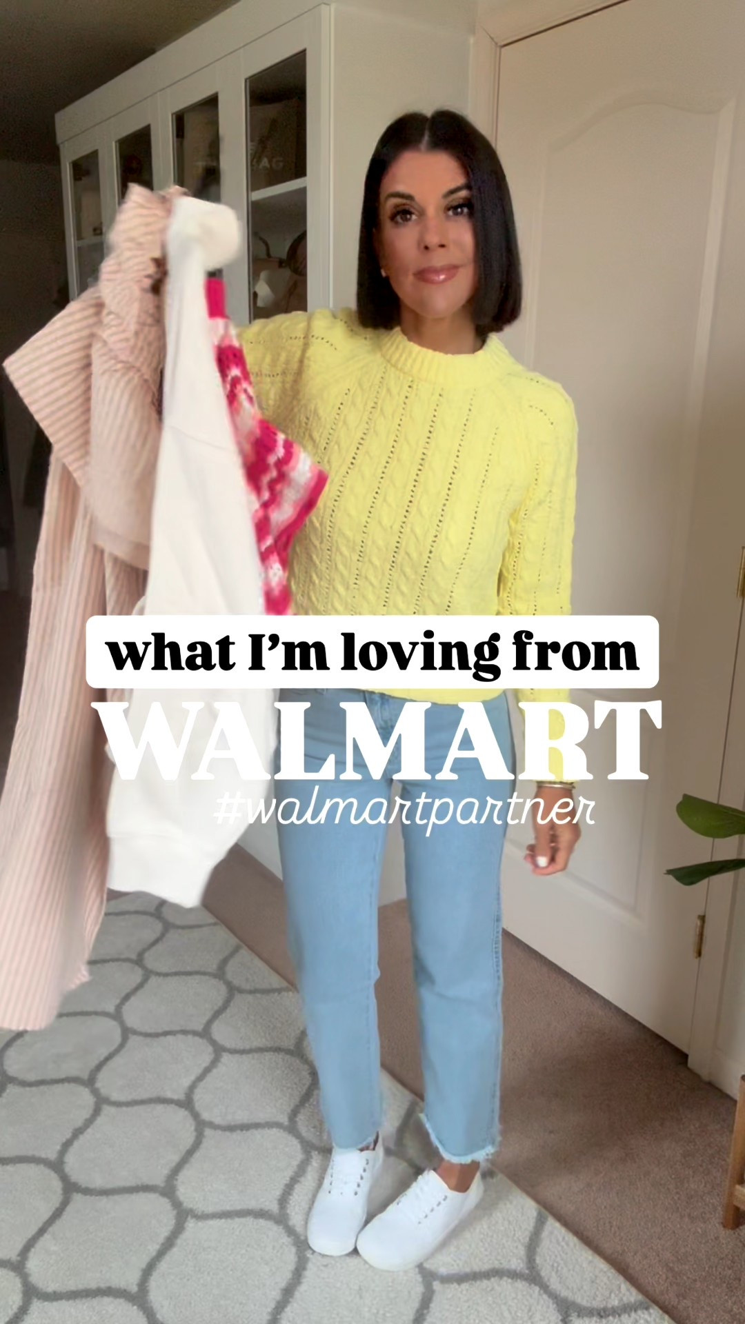 What I’m loving from Walmart! #walmartpartner @walmartstyle #walmartstyle 

I’m 5’5 and in size small in sweater, pullovers, and both sets. I’m in my true size 2 in jeans. Sneakers fit tts. 

#LTKActive #LTKFindsUnder100 #LTKSeasonal