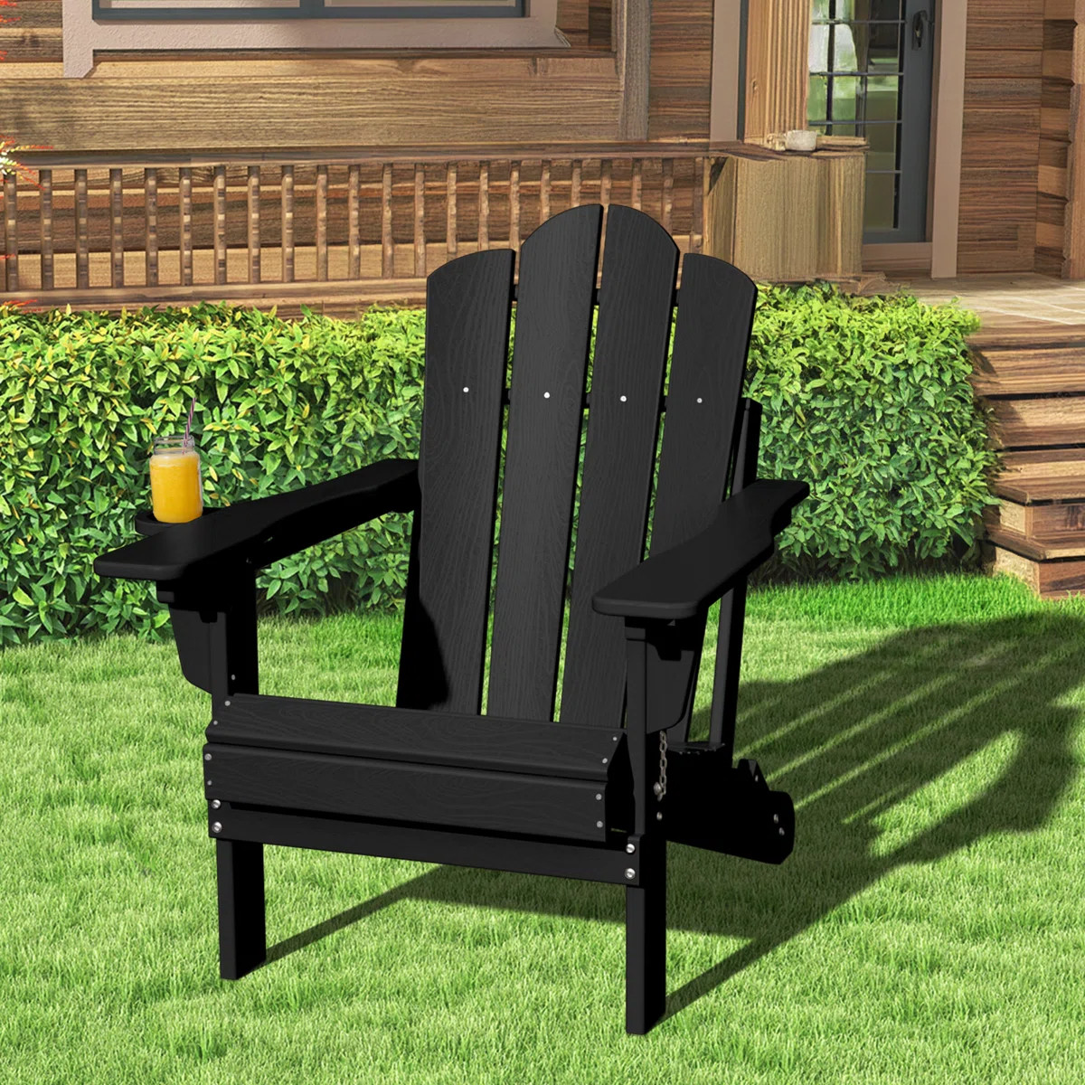 Plastic/Resin Folding Adjustable Back Adirondack Chair with Cup Holder | Wayfair North America