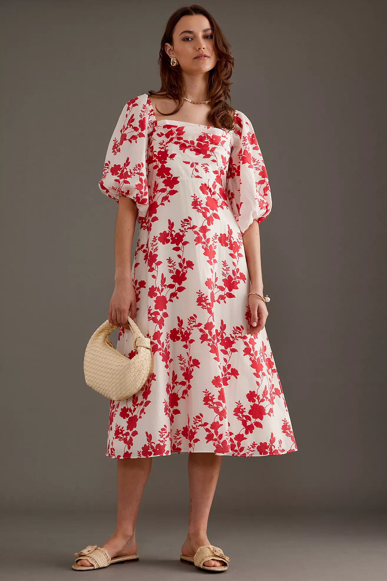 Nobody's Child Maxine Puff-Sleeve Square-Neck Midi Dress | Anthropologie (UK)