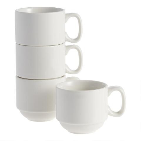 Natural White Porcelain Stacked 4 Piece Mug Set | World Market