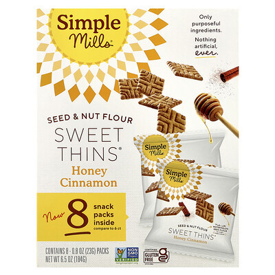 Simple Mills, Seed & Nut Flour, Sweet Thins®, Honey Cinnamon, 8 Packs, 0.8 oz (23 g) Each | iHerb