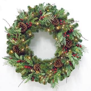 36 in. Prelit Woodmoore Artificial Christmas Wreath | The Home Depot