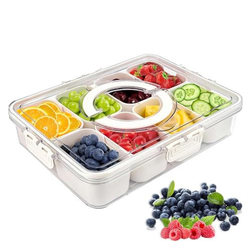 Qiliwiki Divided Serving Tray with Lid and Handle, Snackle Box Container, 8 Compartment Snack Tray with Lid, Perfect for Picnics, Parties, Entertaining and Home Organization | Amazon (US)