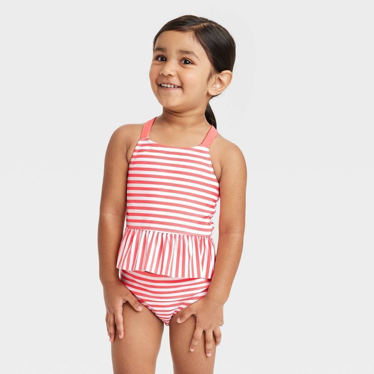 Toddler Girls' 2pc Striped Tankini Set - Cat & Jack™ Pink | Target