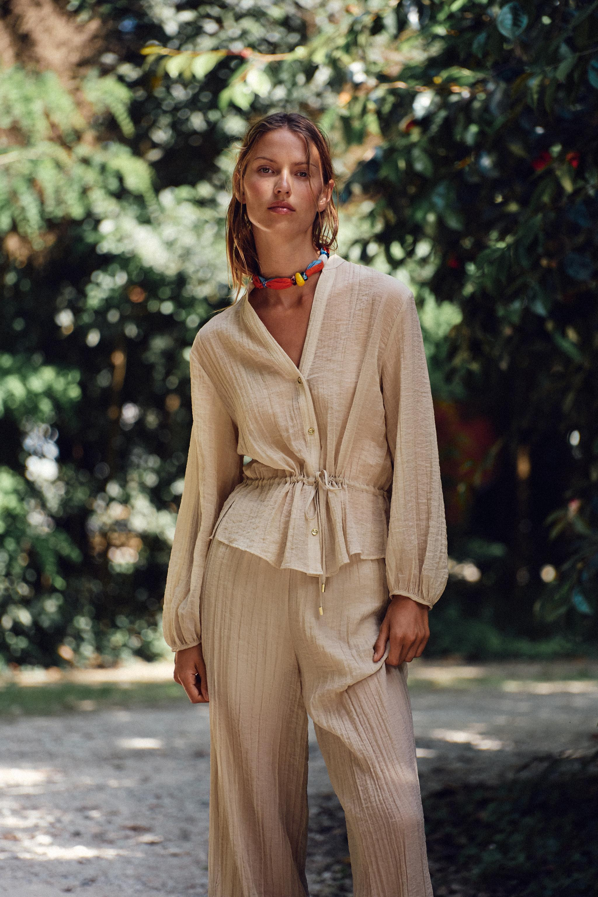 WIDE SEMI-SHEER CREASED-EFFECT TROUSERS | Zara UK