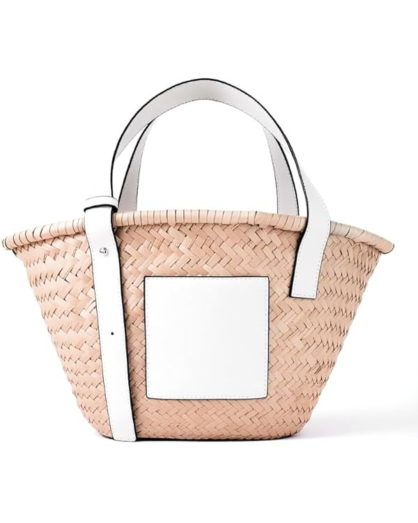 Straw Basket Tote Bag for Women PU Leather Strap Hollow Woven Top Handle Straw Purses and Handbag... | Amazon (US)