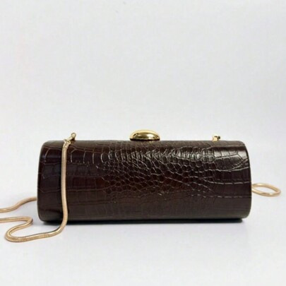 New Autumn And Winter Long Baguette Clutch Bag Made Of PU Material With Crocodile Print Pattern And Elegant And Noble Atmosphere. It Is A Brown Evenin | SHEIN