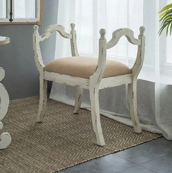 Burlap Upholstered Vanity Bench | River Chic Designs