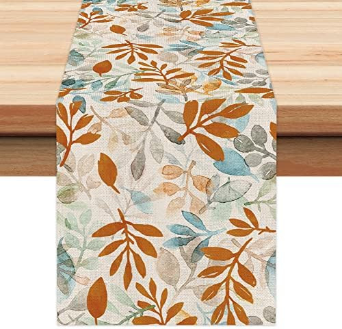 Fall Decorations Watercolor Orange Blue Leaves Table Runner 13x72 InchesThanksgiving Autumn Farmh... | Amazon (US)
