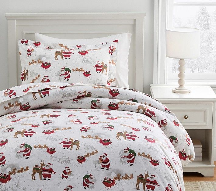 Flannel Heritage Santa Organic Duvet Cover & Shams | Pottery Barn Kids