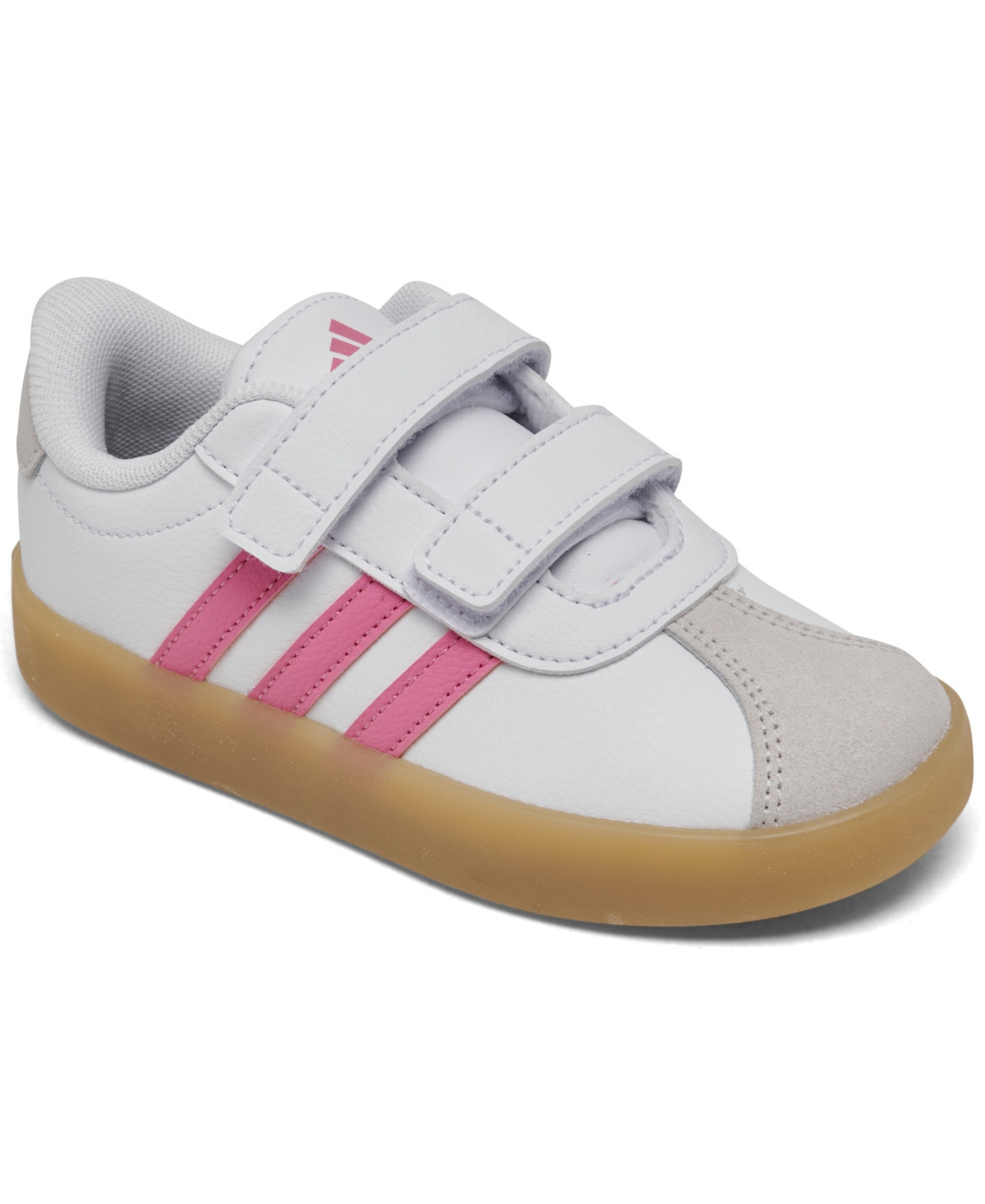 Adidas Toddler Girls Vl Court 3.0 Fastening Strap Casual Sneakers from Finish Line - White/pink | Macy's