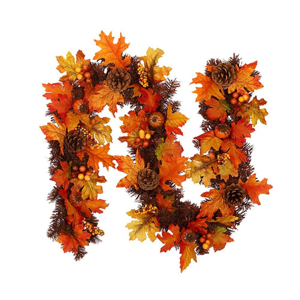 Autumn Maple Leaf Garland Harvest Artificial Berry Maple Leaf Pine Cones Fall Rattan Home Door Wa... | Walmart (US)