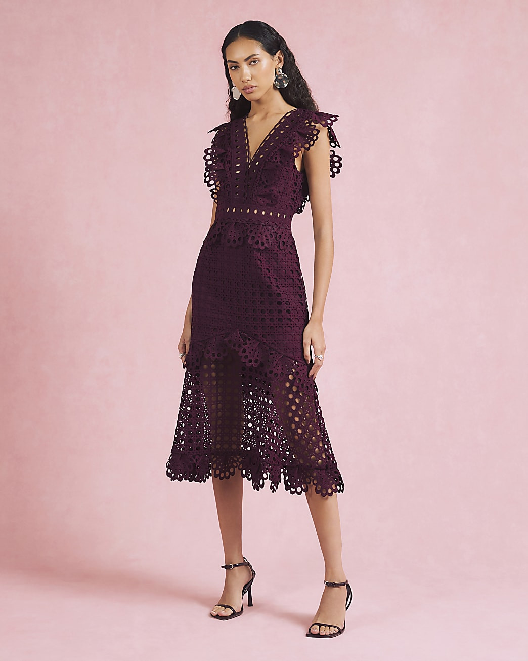 Red Sleeveless Broderie Midi Dress | River Island UK & IE