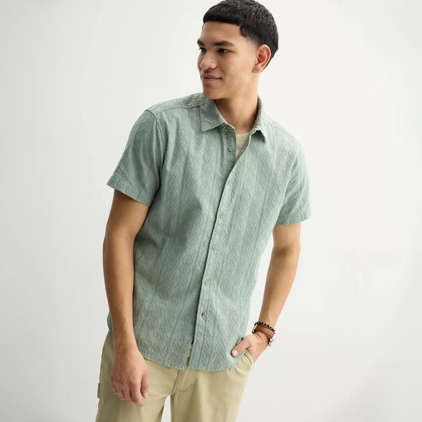 Men's Apt. 9® Short Sleeve Embroidered Button-Down Shirt | Kohl's