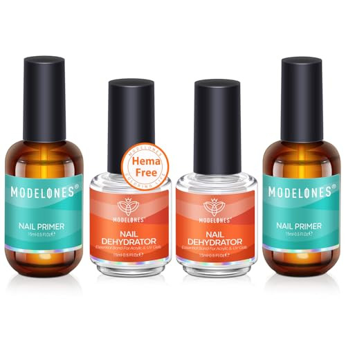 modelones 4 Pcs Nail Dehydrator and Primer, 15 ml Acid Free Natural Prep Dehydrate & Bond Primer Hema-Free Bonding for Nail Supplies | Amazon (US)