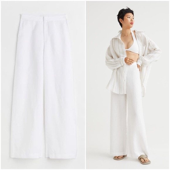 White Dressy Linen-Blend Pants | Poshmark