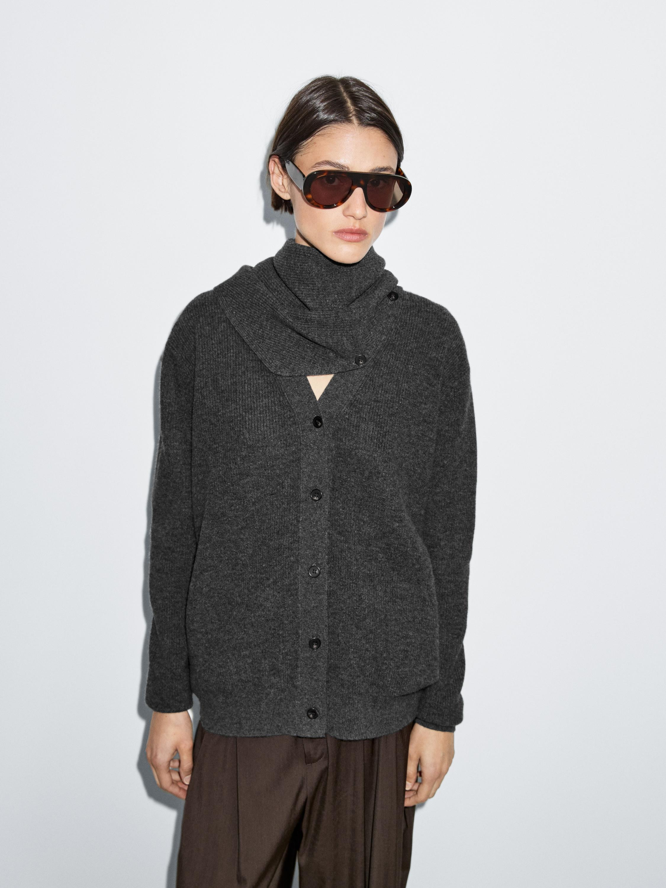 100% wool cardigan with scarf detail | Massimo Dutti UK