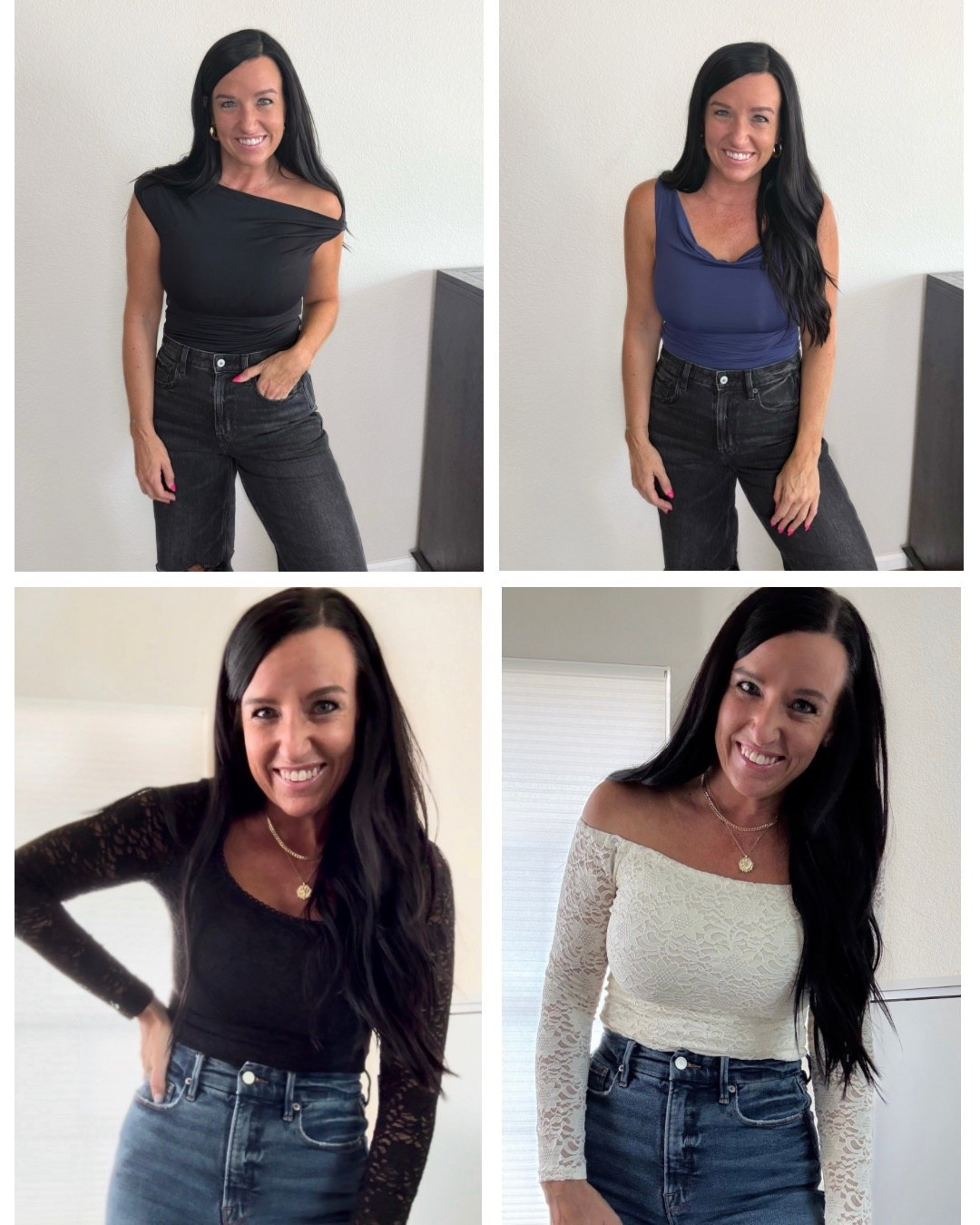 Amazon tops to go out in for Holiday parties or New Year’s Eve! 

I got my normal size small in the short sleeve/sleeveless ones. (Both come in more colors!)

I would recommend sizing up one or two sizes in the long sleeved lace tops. They have minimal stretch and are very fitted. I’m in a S and would be more comfortable in a M. (More colors!)

#LTKOver40 #LTKHoliday