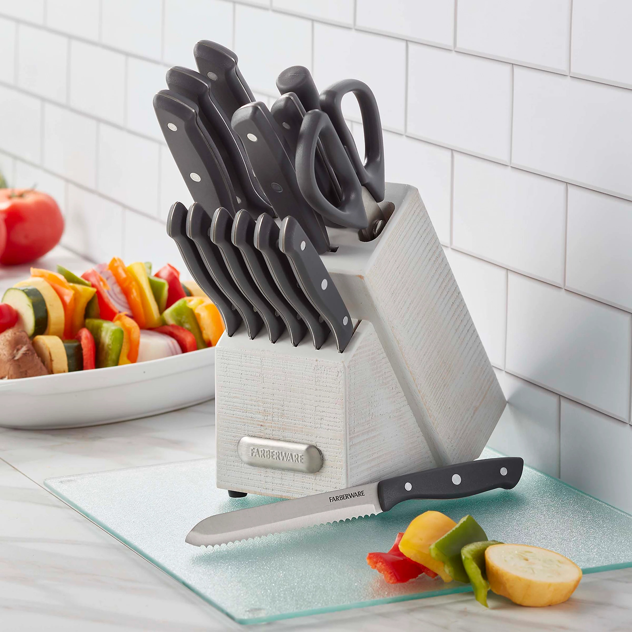 Farberware® 15-pc. White Wash Knife Block Set | Kohl's