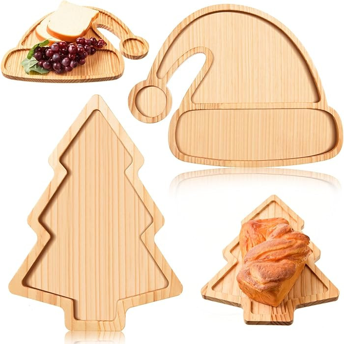 FOBSME 2 Pcs Christmas Wooden Serving Platters Christmas Tree and Santa Hat Charcuterie Boards De... | Amazon (US)