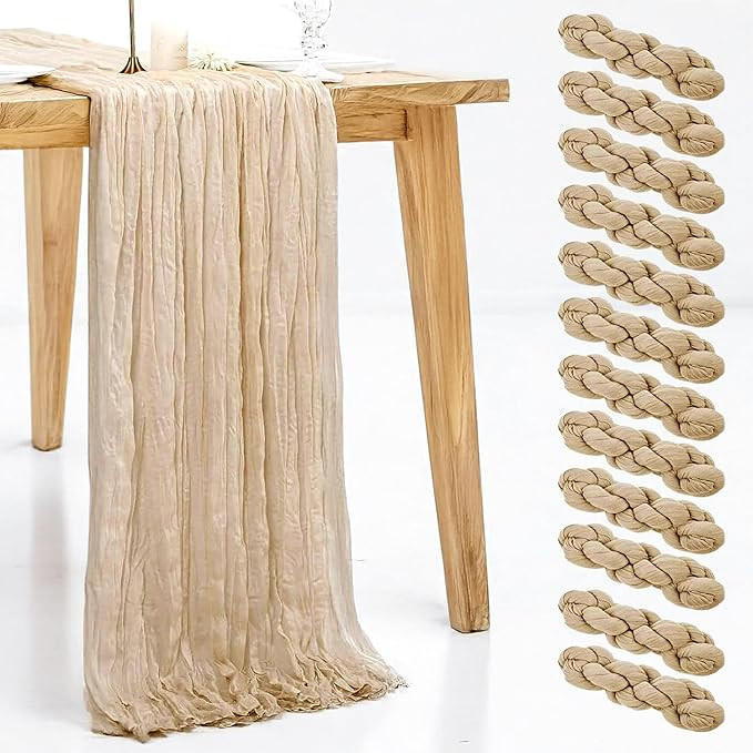 12 Pack Beige Cheesecloth Table Runner, 35x120 Inch Romantic Boho Gauze Table Runner 10ft Rustic ... | Amazon (US)